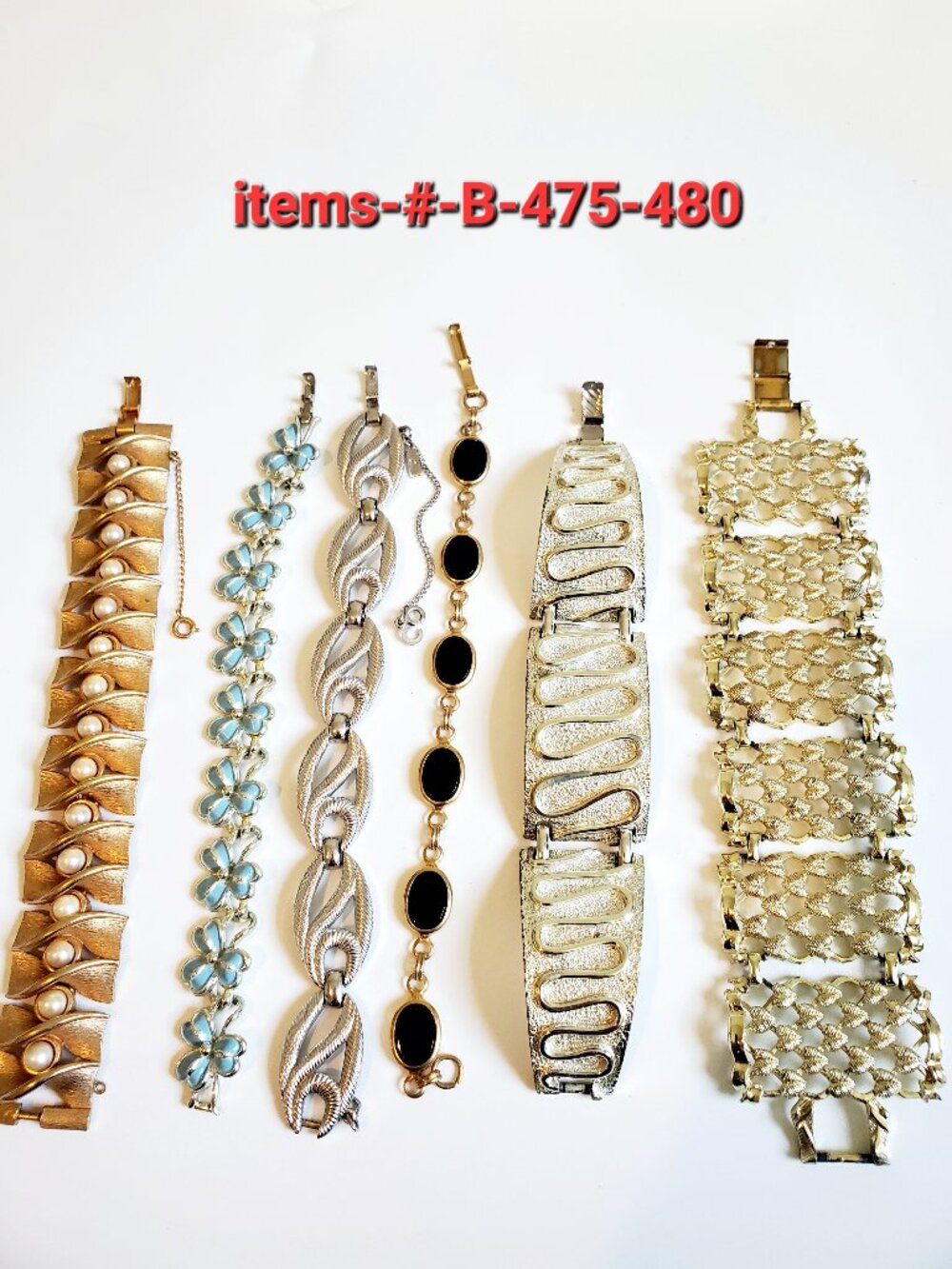 6 Bracelets, items # B-475-480,.  wt. 260 grams
